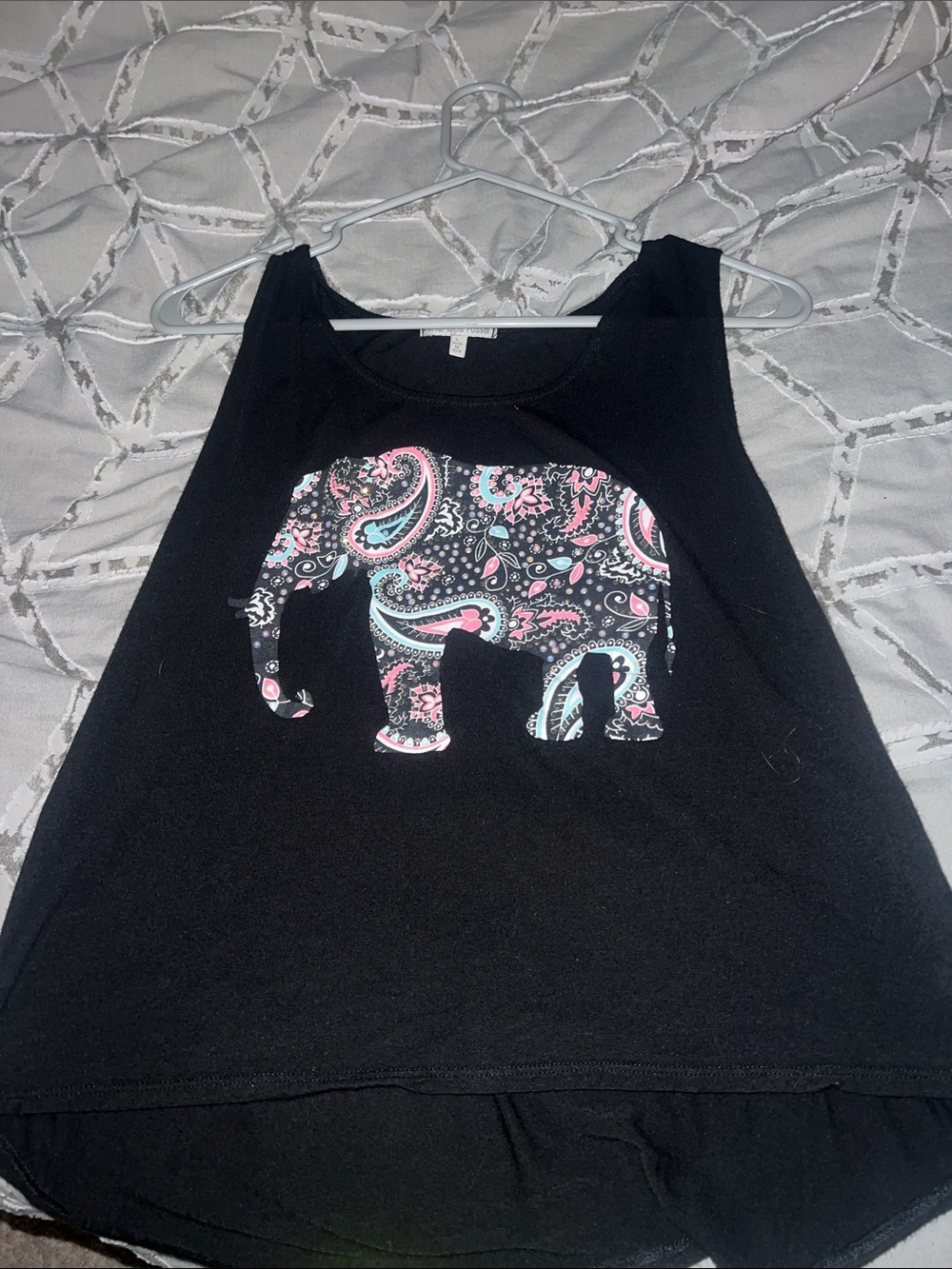 Charlotte Russe Black Tank with Paisley Elephant Graphic